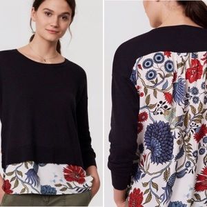 LOFT Mixed Media Navy Floral Primavera Sweater